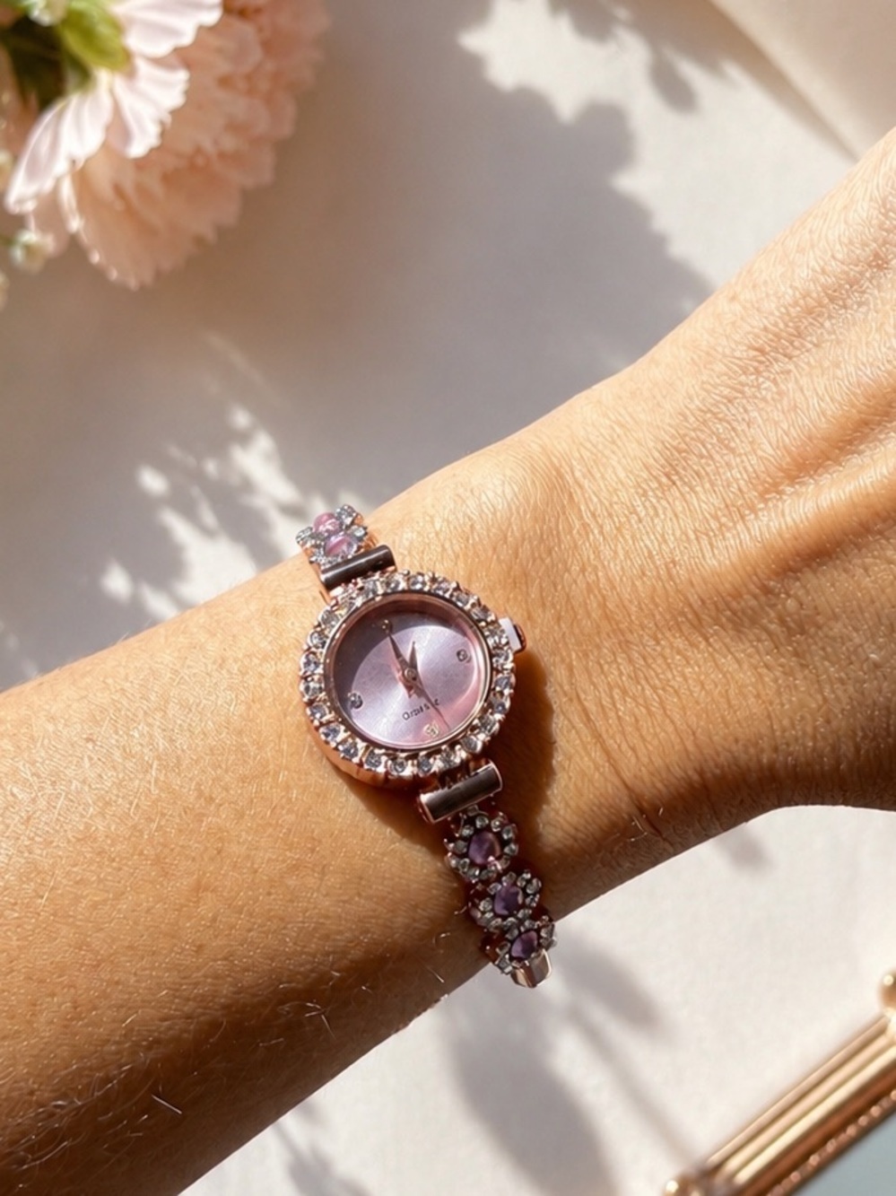 Elegant Pink Crystal Women's Bracelet Watch - Rose Gold Tone - Picture 4 of 5